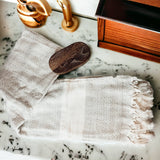 Decorative Throw Blanket or Towel w Tassels, Cotton & Bamboo: Mediterranean Pink Blue