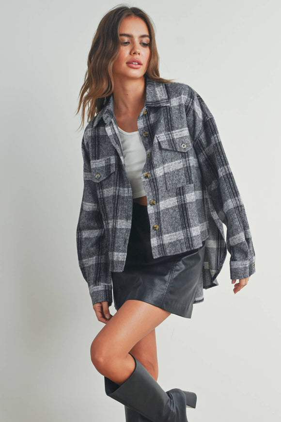 Gray high-low flannel jacket