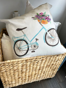 Blue Bike watercolor pillow