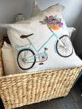 Blue Bike watercolor pillow