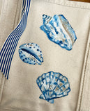 Hand Painted Mini Canvas Tote - Blue Seashells