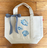 Hand Painted Mini Canvas Tote - Blue Seashells
