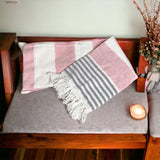 Decorative Throw Blanket or Towel w Tassels, Cotton & Bamboo: Haley Light Gray