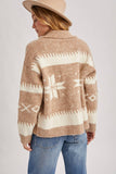 FAIR ISLE FUZZY KNIT FRONT ZIPPER CARDIGAN