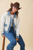 Floral Quilted Denim Trim Jacket