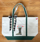 Hand Painted Large Canvas Tote - Cowboy Boot & Flowers