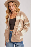 FAIR ISLE FUZZY KNIT FRONT ZIPPER CARDIGAN