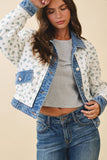 Floral Quilted Denim Trim Jacket