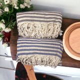 Decorative Throw Blanket or Towel w Tassels, Cotton & Bamboo: Mediterranean Pink Blue