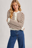 FAUX PEARL BUTTON DOWN STRIPED KNIT CARDIGAN