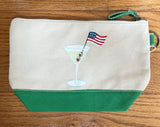 Hand Painted Canvas Travel Pouch - Martini & Flag