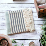 Decorative Throw Blanket or Towel w Tassels, Cotton & Bamboo: Mediterranean Pink Blue