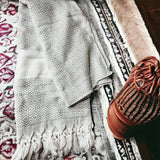 Decorative Throw Blanket or Towel w Tassels, Cotton & Bamboo: Mediterranean Pink Blue