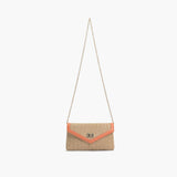 Straw and coral purse with gold chain