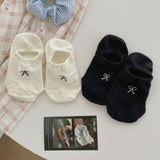 Bow Knit Boat Socks White