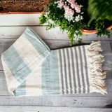Decorative Throw Blanket or Towel w Tassels, Cotton & Bamboo: Mediterranean Pink Blue