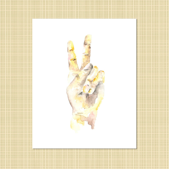 Hands in Peace Sign Watercolor print