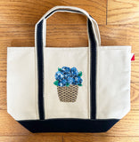 Hand Painted Mini Canvas Tote - Hydrangea basket with Beads
