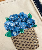 Hand Painted Mini Canvas Tote - Hydrangea basket with Beads