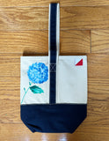 Hand Painted Canvas Wine Tote - Hydrangea Stems