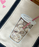 Hand Painted Mini Canvas Tote - Iced Coffee with Hearts