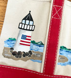 Hand Painted Canvas Wine Tote - Lighthouse Scene