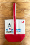 Hand Painted Canvas Wine Tote - Lighthouse Scene