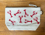 Hand Painted Canvas Travel Pouch - Multi Lobsters