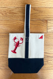 Hand Painted Canvas Wine Tote - Lobster