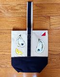 Hand Painted Canvas Wine Tote - Oysters