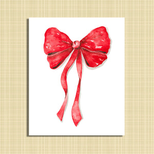 Red bow watercolor print