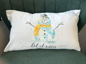 Snowman Let it Snow watercolor pillow
