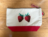 Hand Painted Canvas Travel Pouch - strawberries