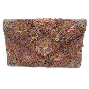 Seed Beaded Pink Floral Clutch with Chain
