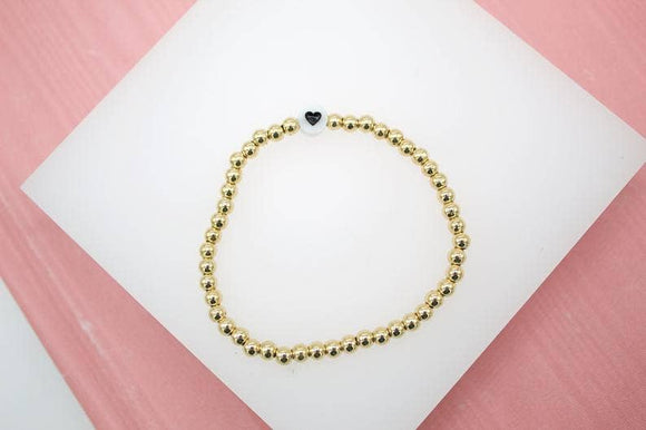 Bracelet - 18k gold filled beads, single heart bead