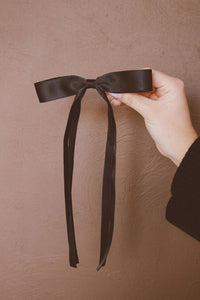 Satin Ribbon Long Bow Clip - Multiple Colors: Black