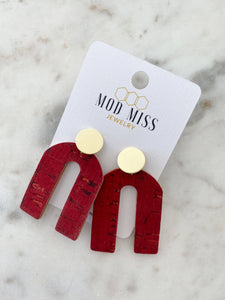 Earrings Cork+Leather Arch Red