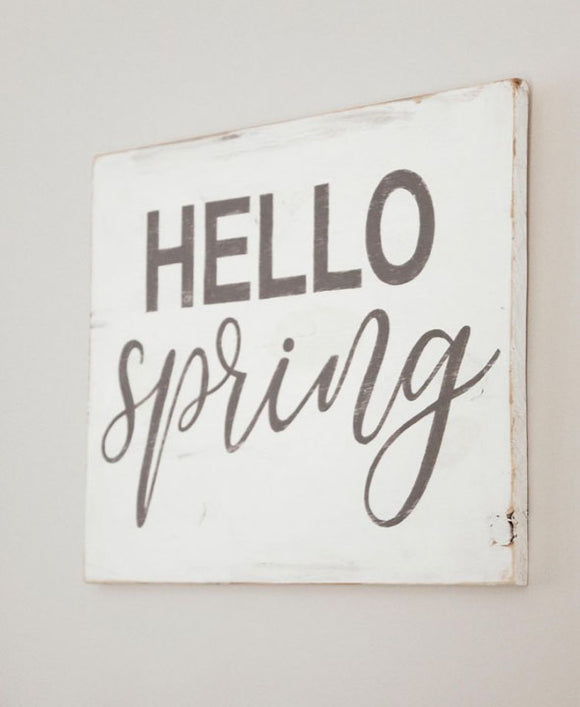 hello spring wood sign