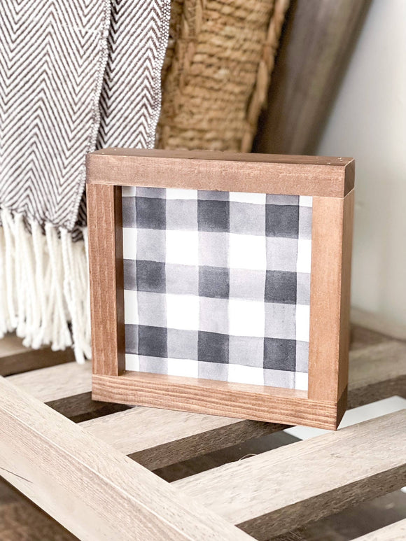 Black & white buffalo plaid wood sign