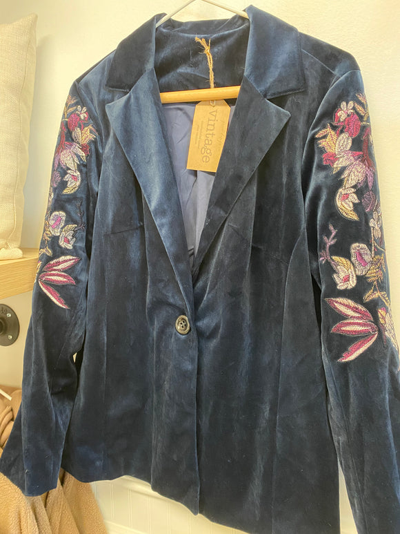 Vintage embroidered velour blazer