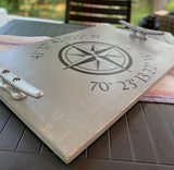 wood tray with compass & coordinates